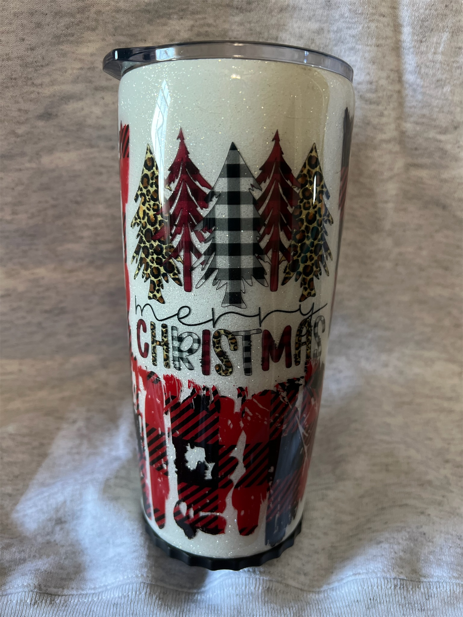 Merry Christmas plaid trees tumbler